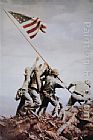 Unknown Artist USMC flag raising on Iwo Jima in WWii painting